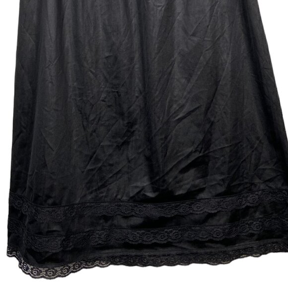 90s Black Lace Slip Skirt Size 1X Vintage Nylon Midi Elastic Waist Scalloped Hem - Picture 5 of 9
